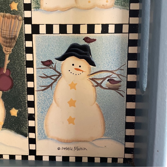 Debbie Mumm SNOWMEN Rectangular Hand Painted Wooden 9x12 Tray Christmas Vintage - Picture 4 of 11